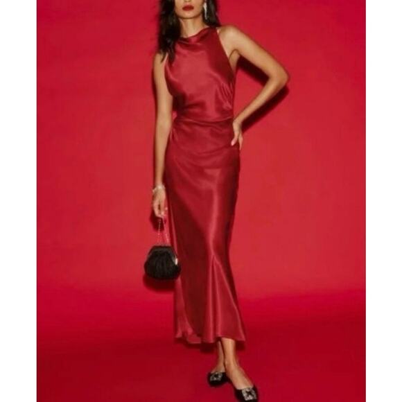 Reformation Dresses & Skirts - Reformation Sangria Silk Casette Dress Red Satin Cowl Neck Midi Size 10 P